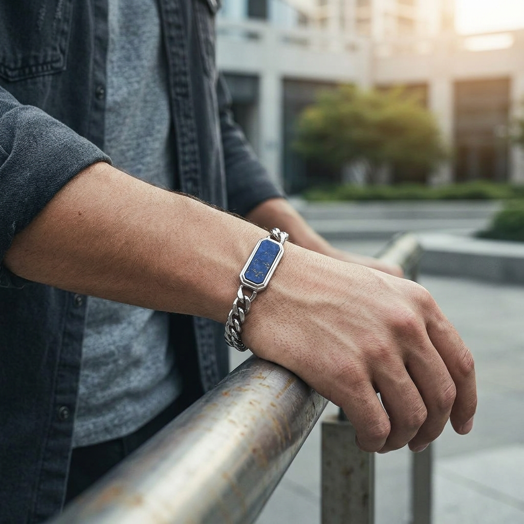"Apex" Lapis Lazuli Curb Chain Bracelet