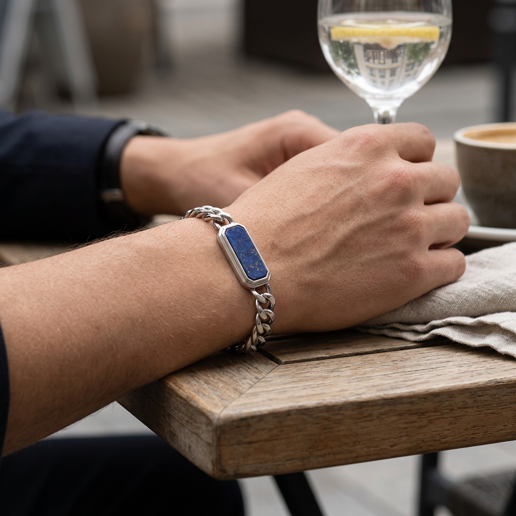 "Apex" Lapis Lazuli Curb Chain Bracelet