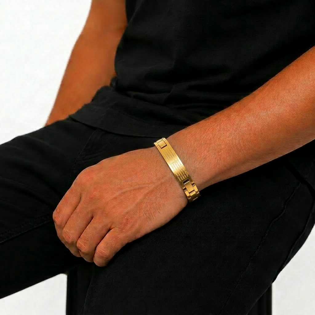 Stainless Steel Lord’s Prayer Bracelet – Engraved Faith Link Bracelet with Secure Clasp – Available in Silver, 18K Gold, or Black Stainless Steel