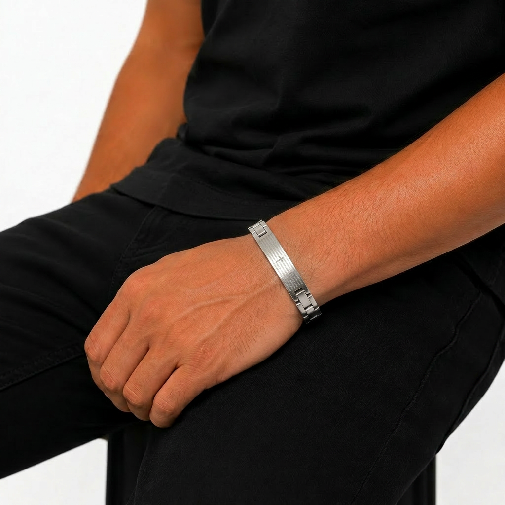 Stainless Steel Lord’s Prayer Bracelet – Engraved Faith Link Bracelet with Secure Clasp – Available in Silver, 18K Gold, or Black Stainless Steel