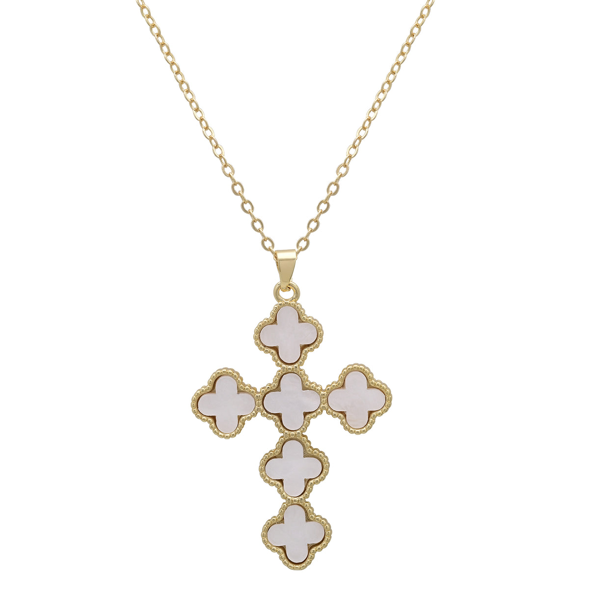 Gold Plated White Clover Cross Pendant