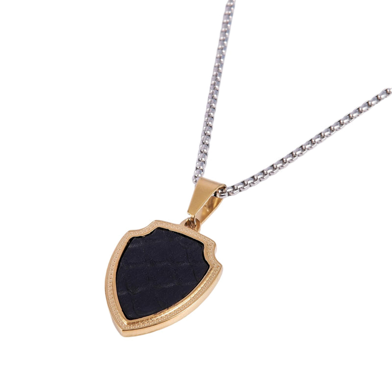 18k Gold Plated Stainless Steel Box Chain Necklace with Shield Pendant