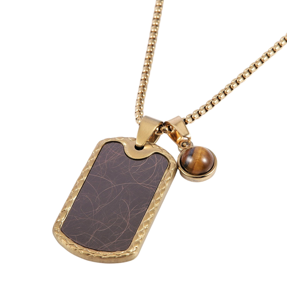 Dogtag With Hanging Tigereye Circle Necklace