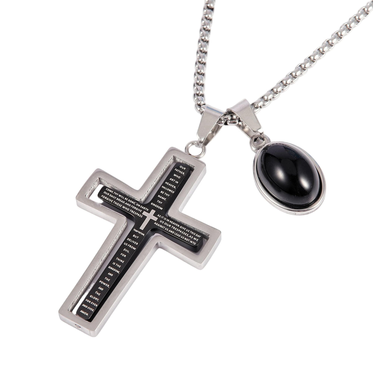 Rotating Lords Prayer Cross With Onyx Necklace