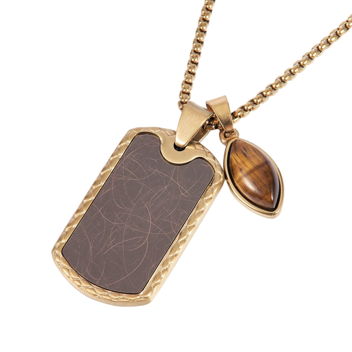 Dogtag With Tigereye Teardrop Necklace