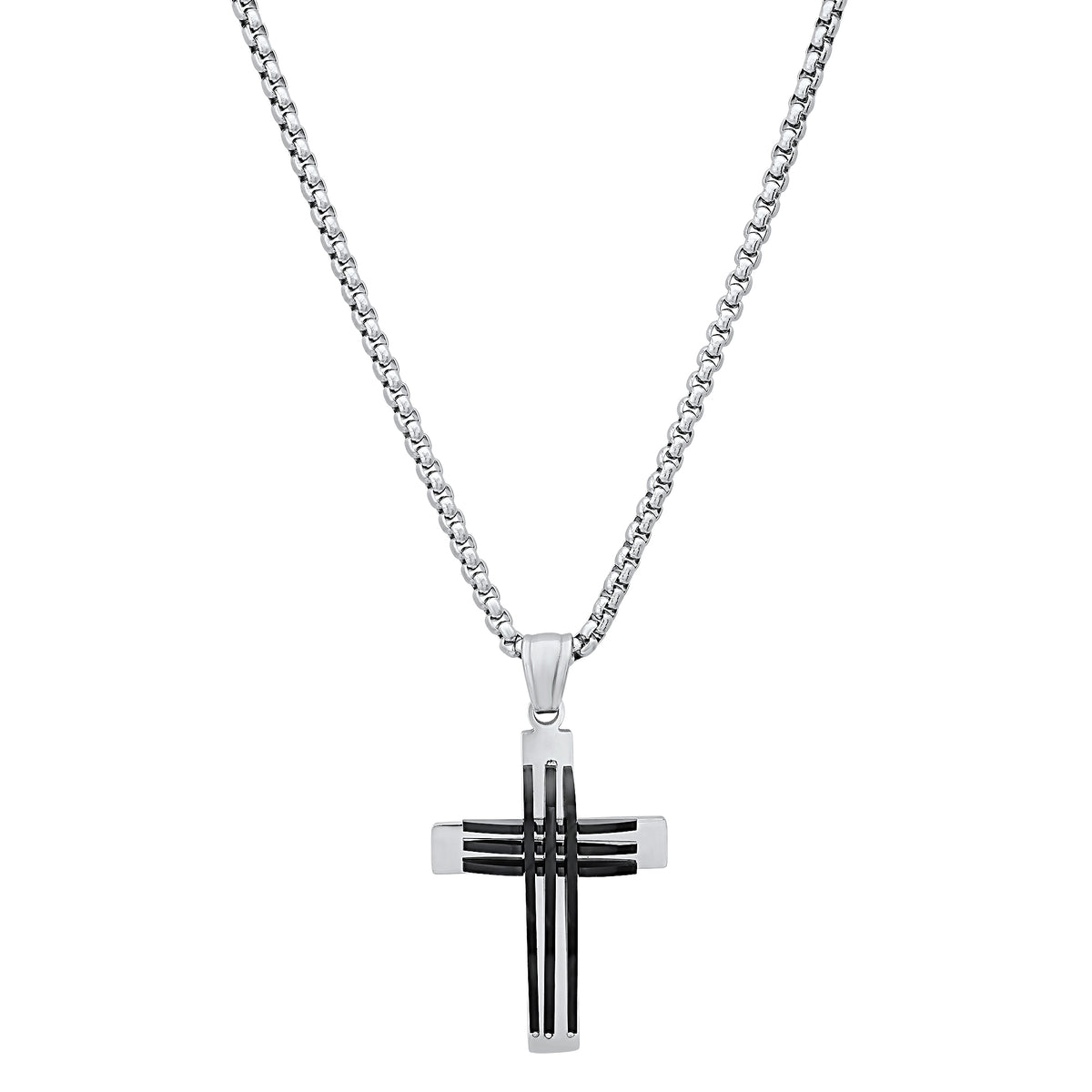 Two-Tone Stainless Steel Layered Cross Necklace