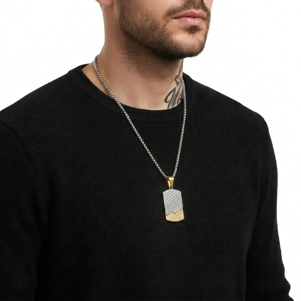 Stainless Steel Silver Tone Dog Tag Pendant Necklace