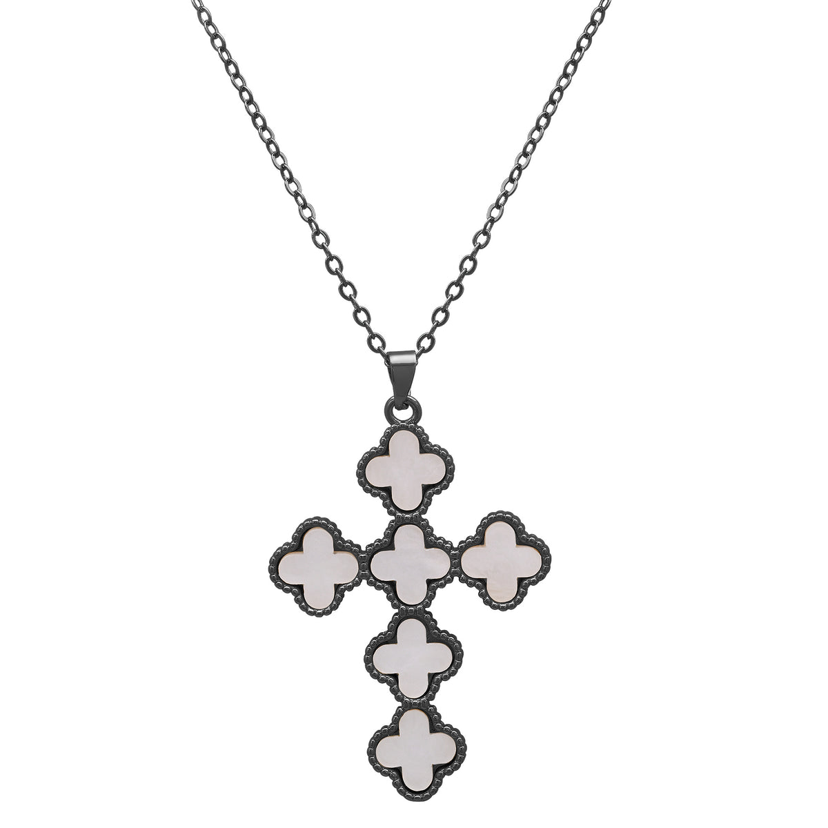 Black And White Clover Cross Pendant