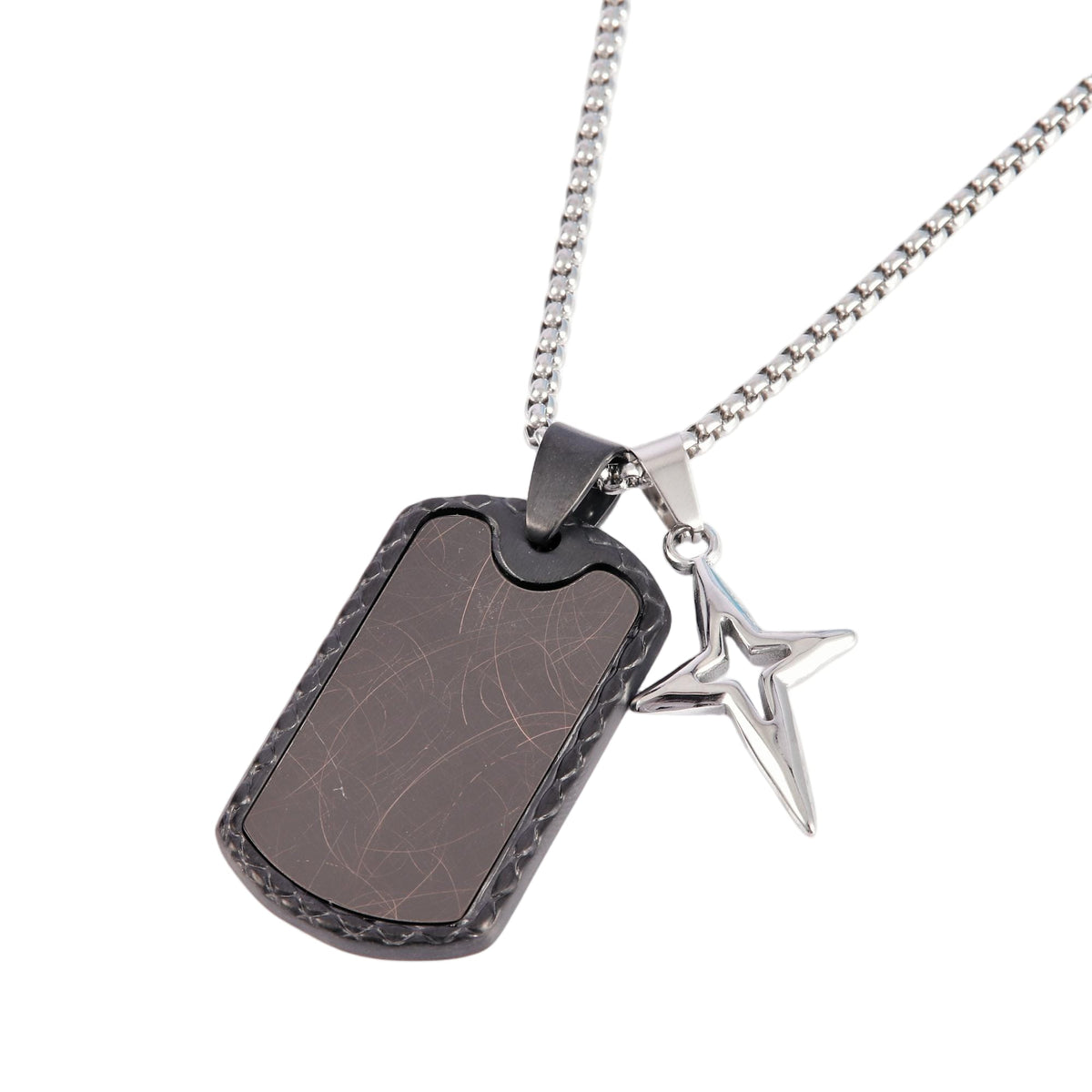 Black Bezel Dogtag With Hanging Pointed Cross Necklace