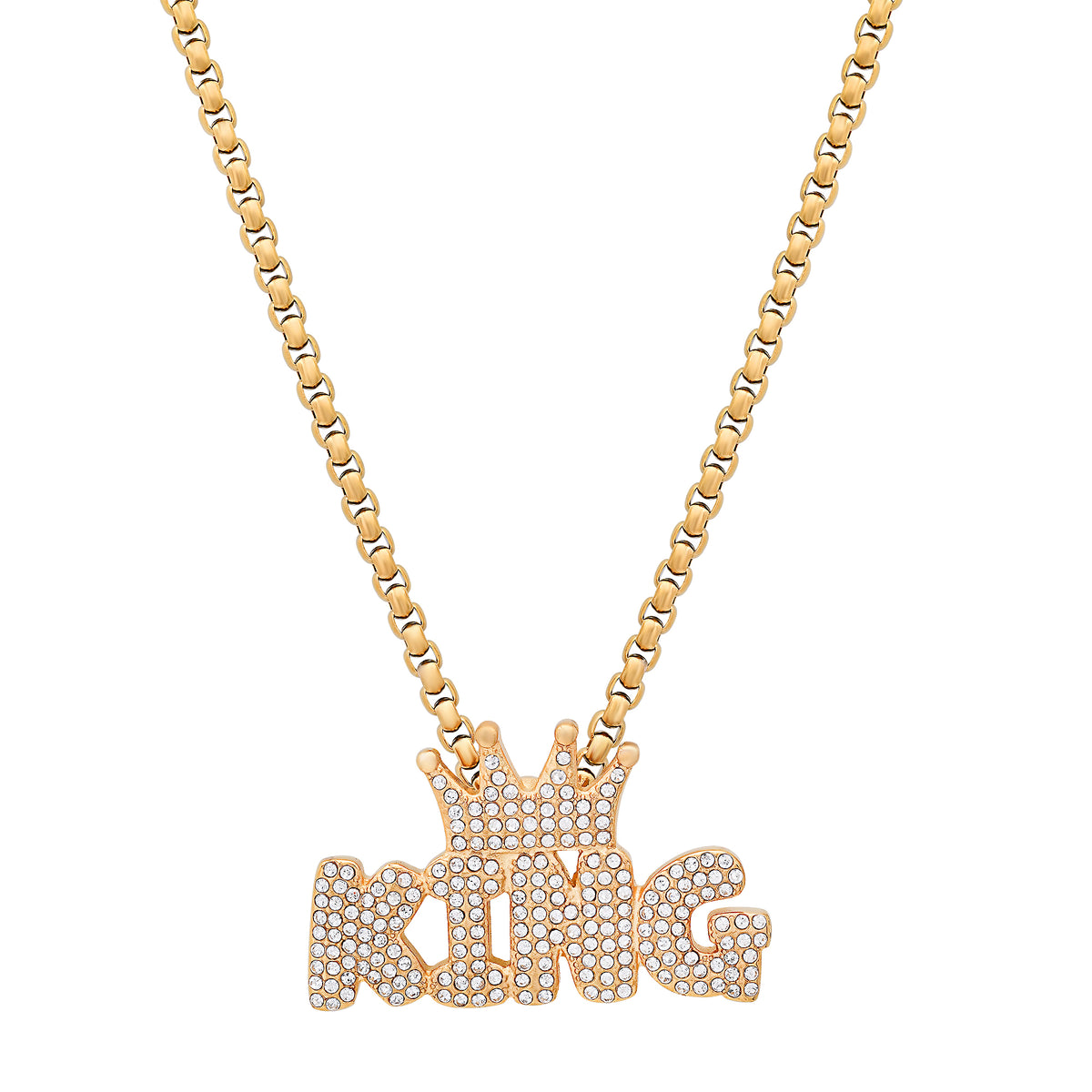 KING Pendant Iced Out Crown Chain Necklace Gold