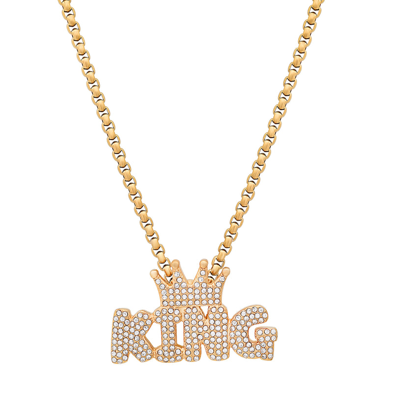 KING Pendant Iced Out Crown Chain Necklace Gold