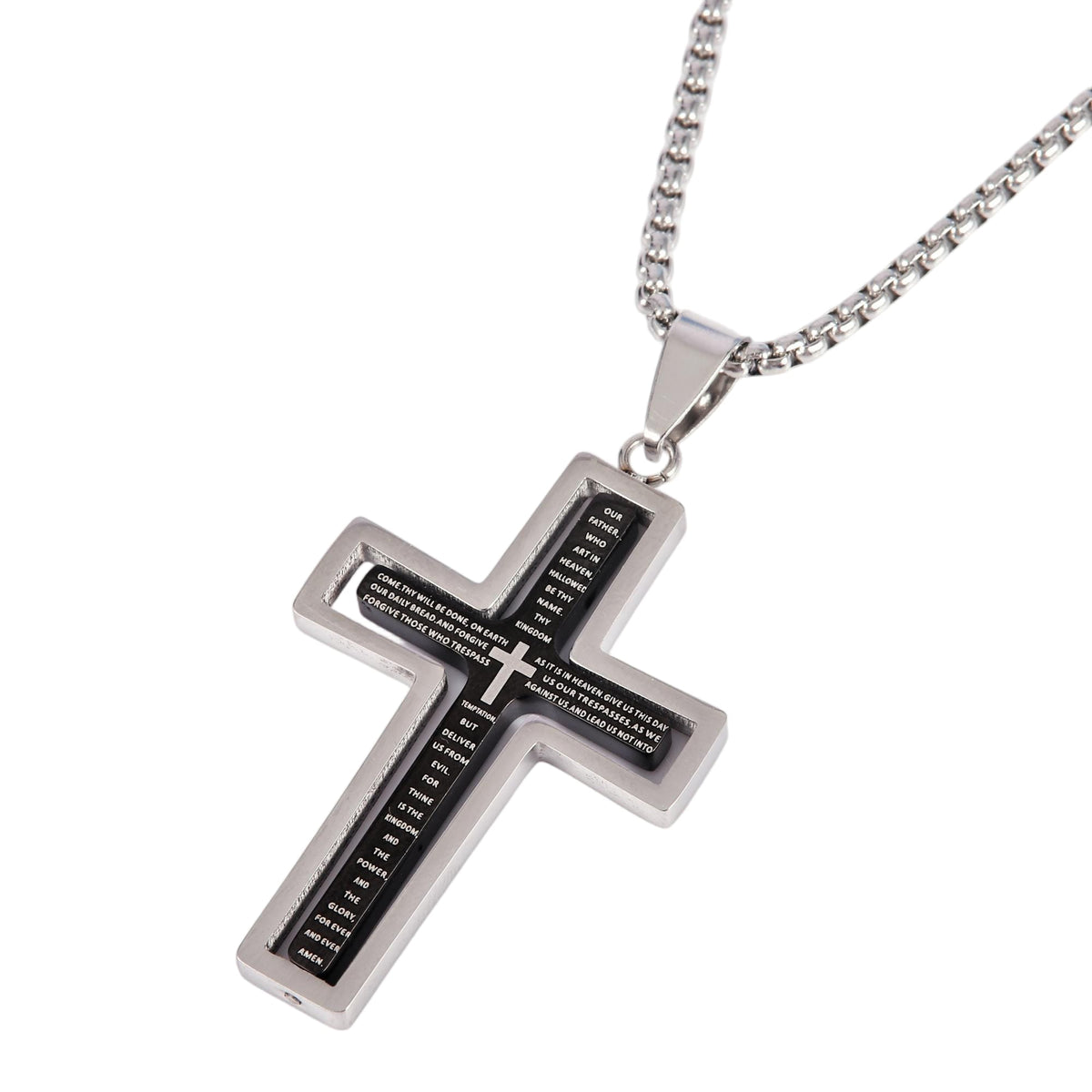 Black Lords Prayer Rotating Cross Necklace