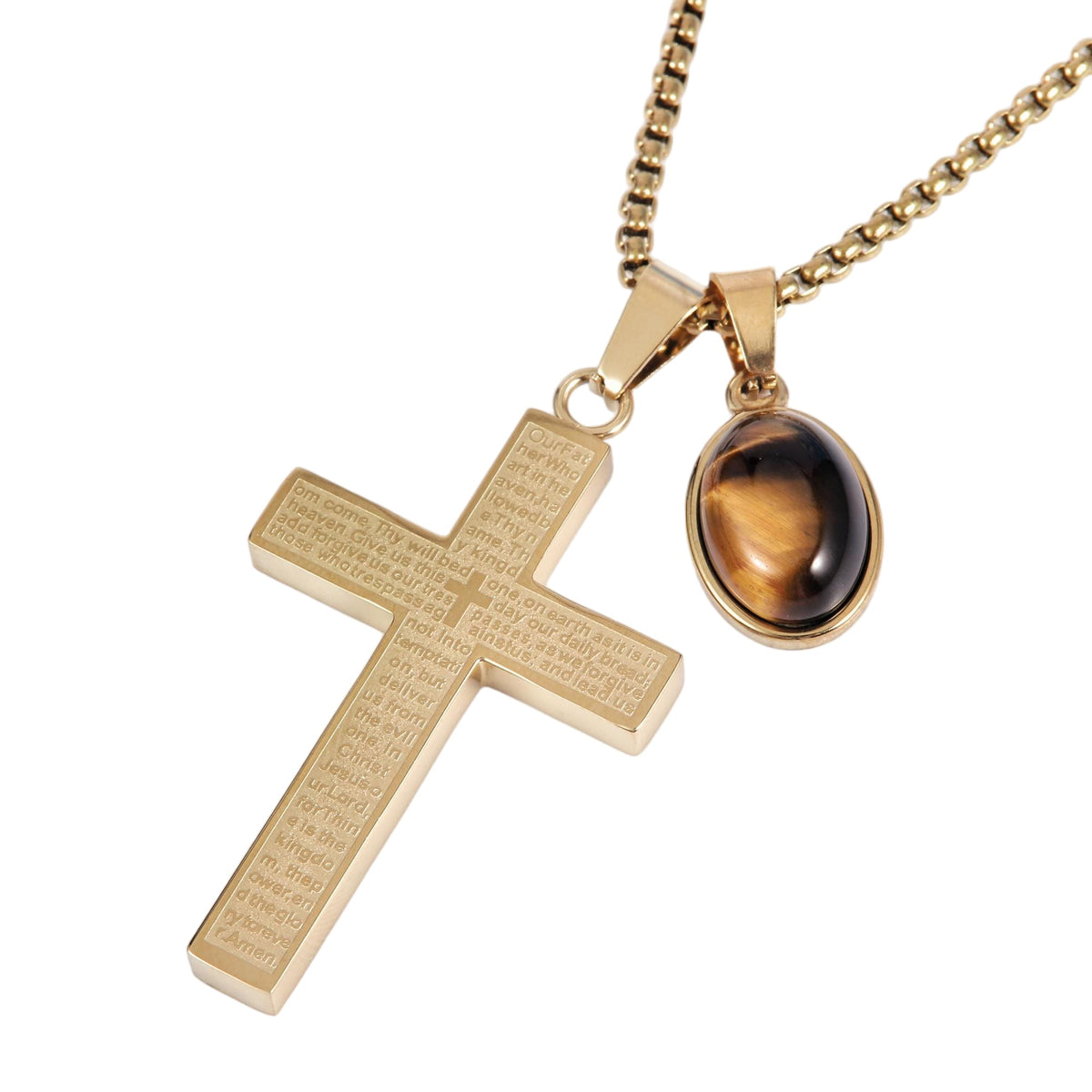 Lords Prayer and Amber Circle Cross Necklace