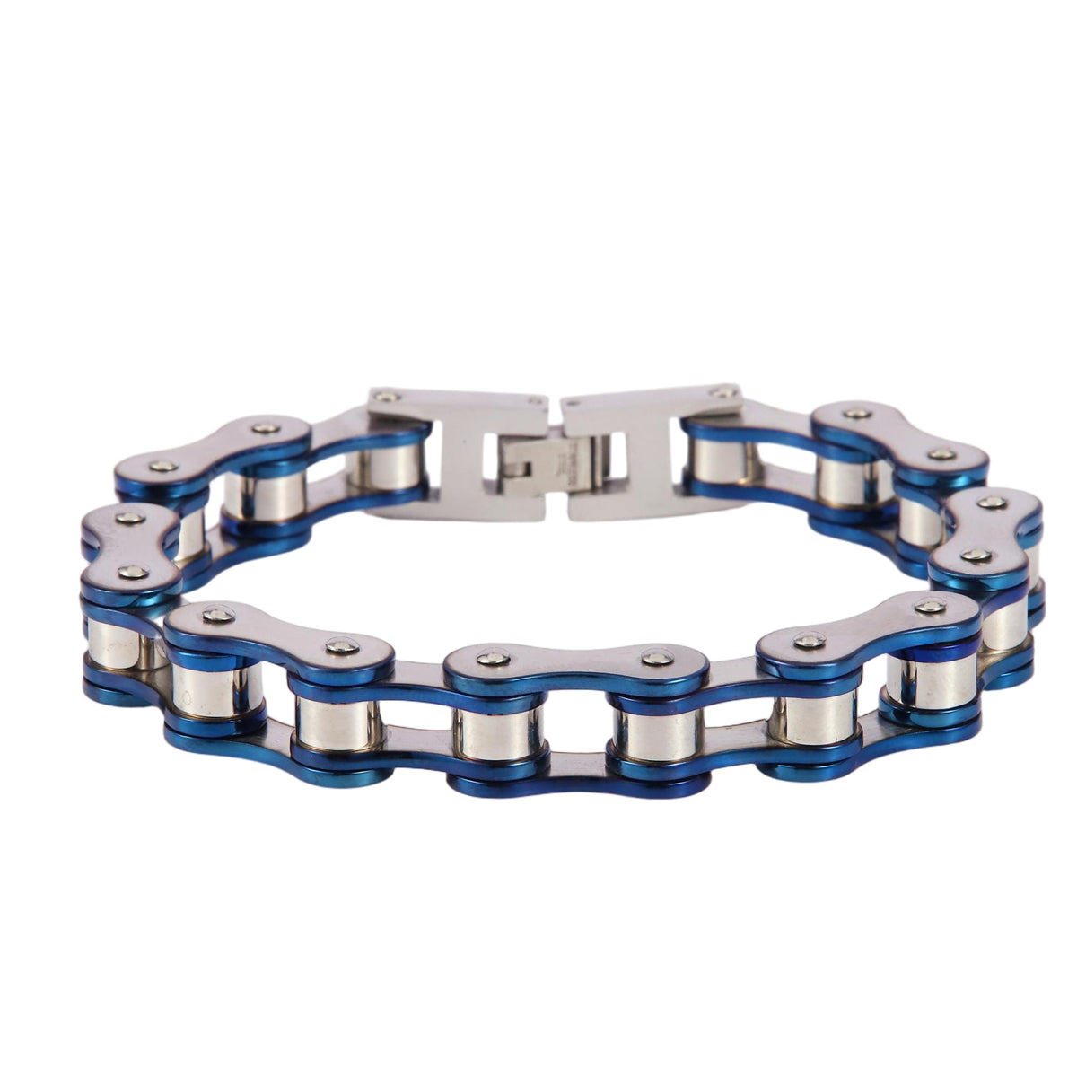 Blue and Steel Bicycle Chain Bracelet