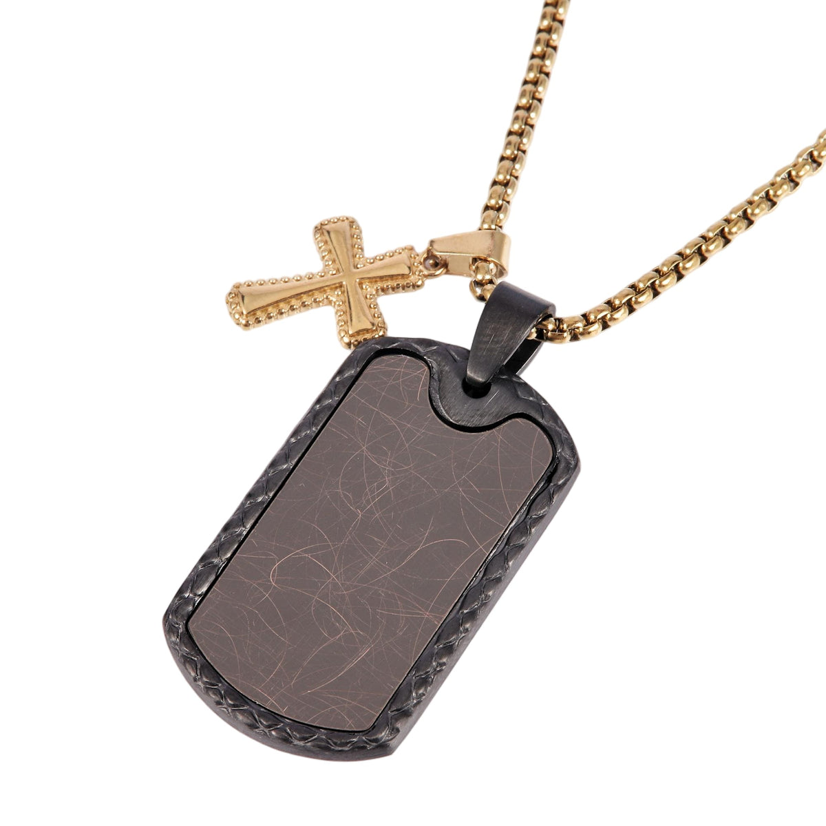Dogtag with Beaded Gold Plated Cross Necklac