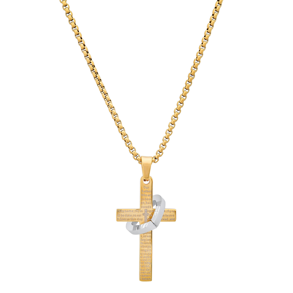 Gold Plated Cross and Heart Pendant Necklace