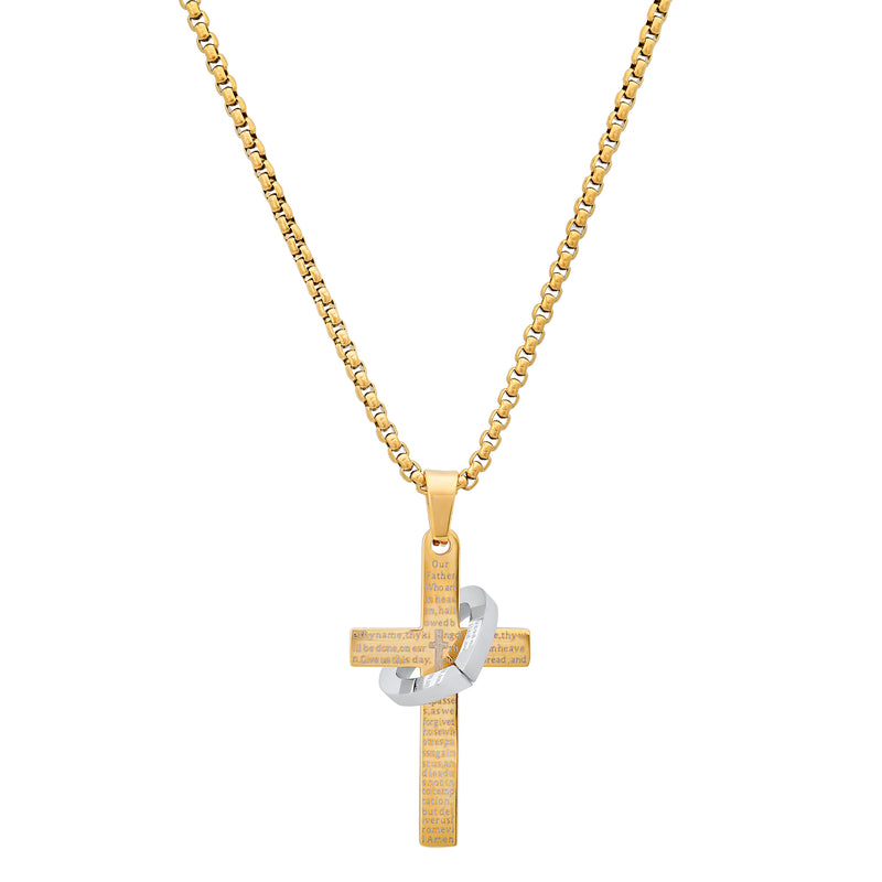 Gold Plated Cross and Heart Pendant Necklace