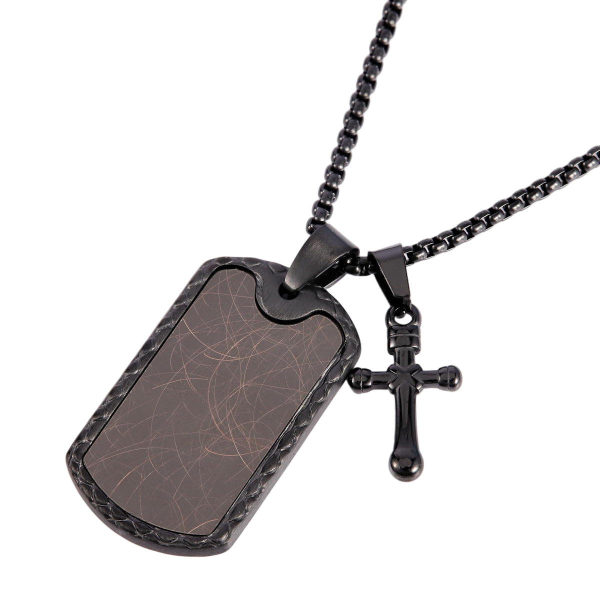Dogtag With Black Serif Cross Necklace