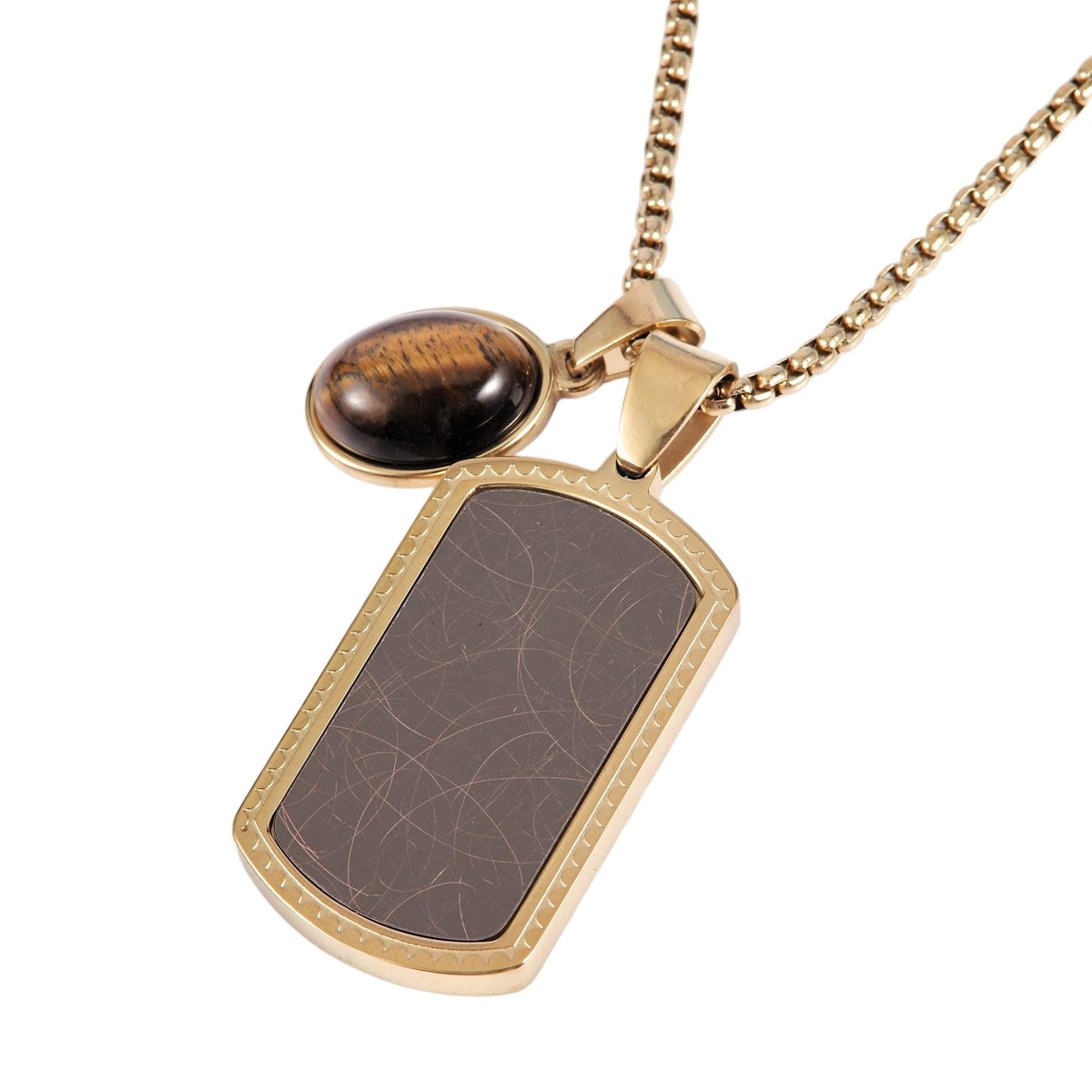 Dogtag With Hanging Tigereye Oval Necklace