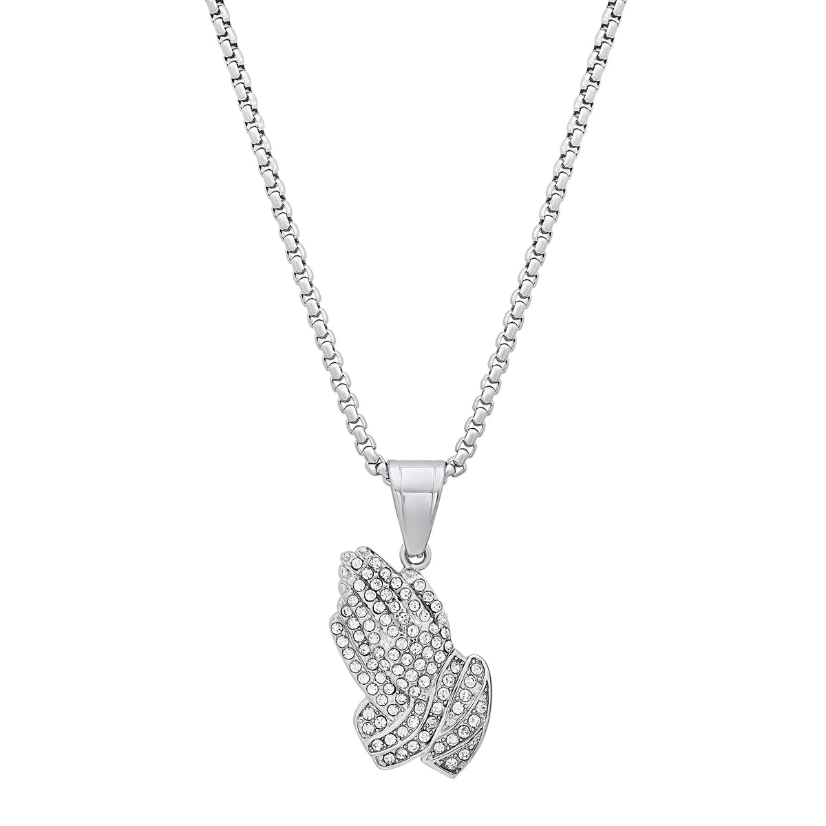 Iced Praying Hands Pendant
