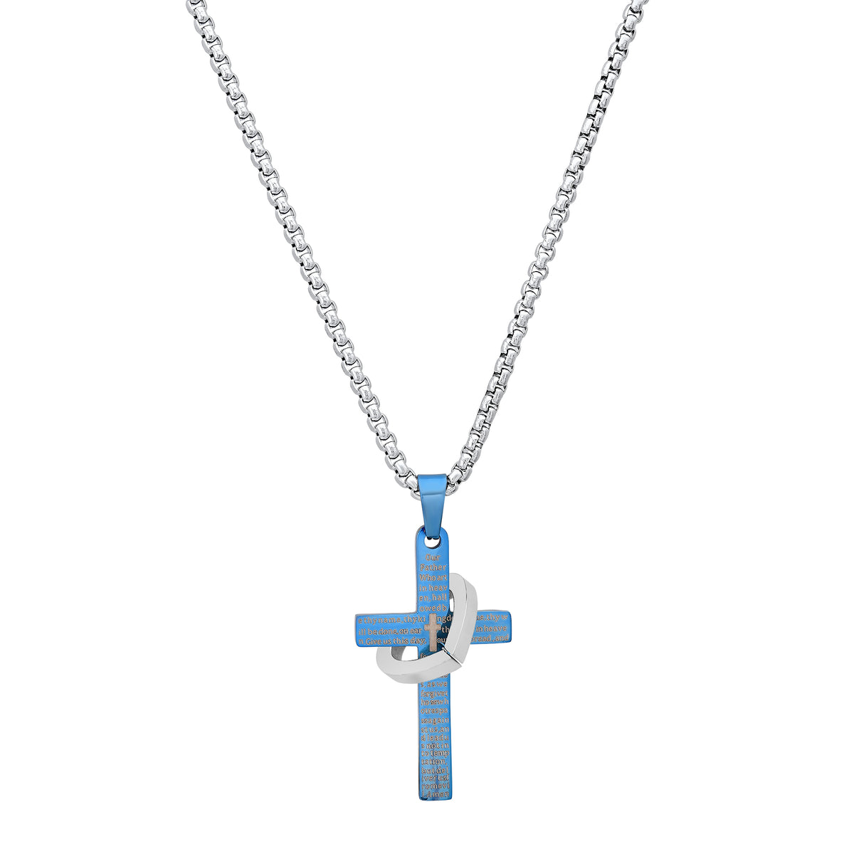 Blue Cross and Heart Pendant Necklace