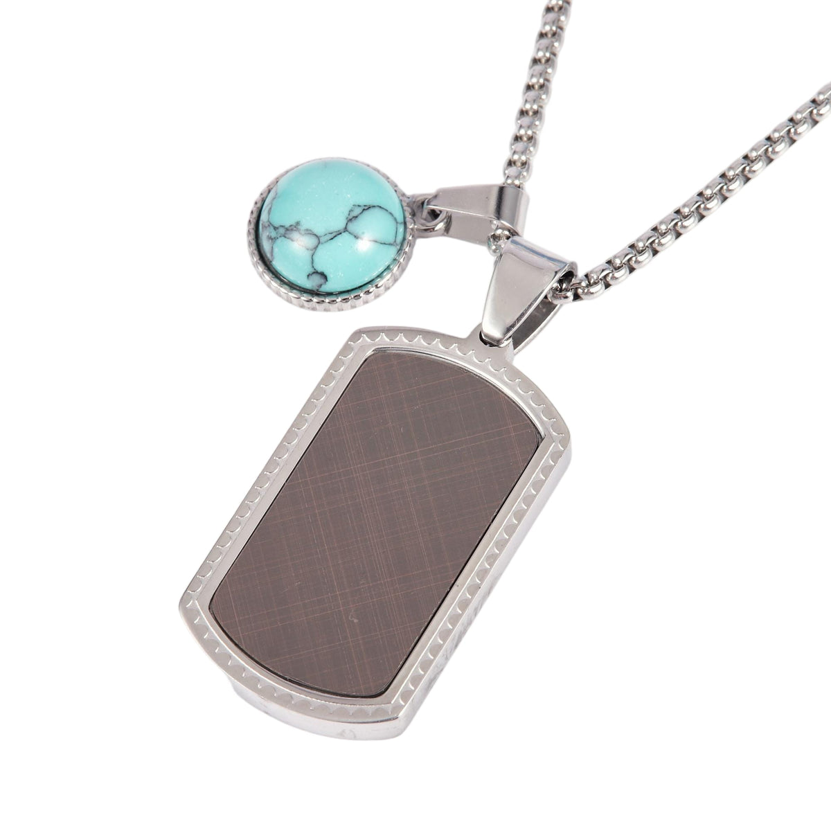 Dogtag With Hanging Turquoise Circle Necklace