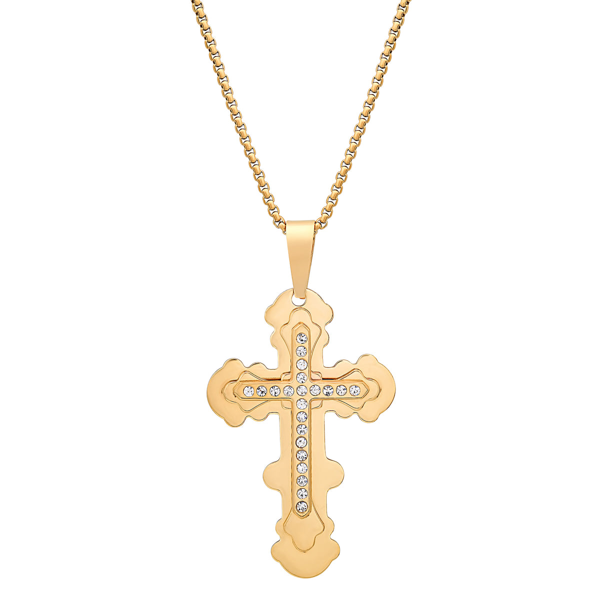 Gold Plated Studded Cross Pendant Necklace