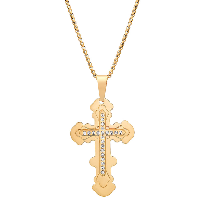 Gold Plated Studded Cross Pendant Necklace