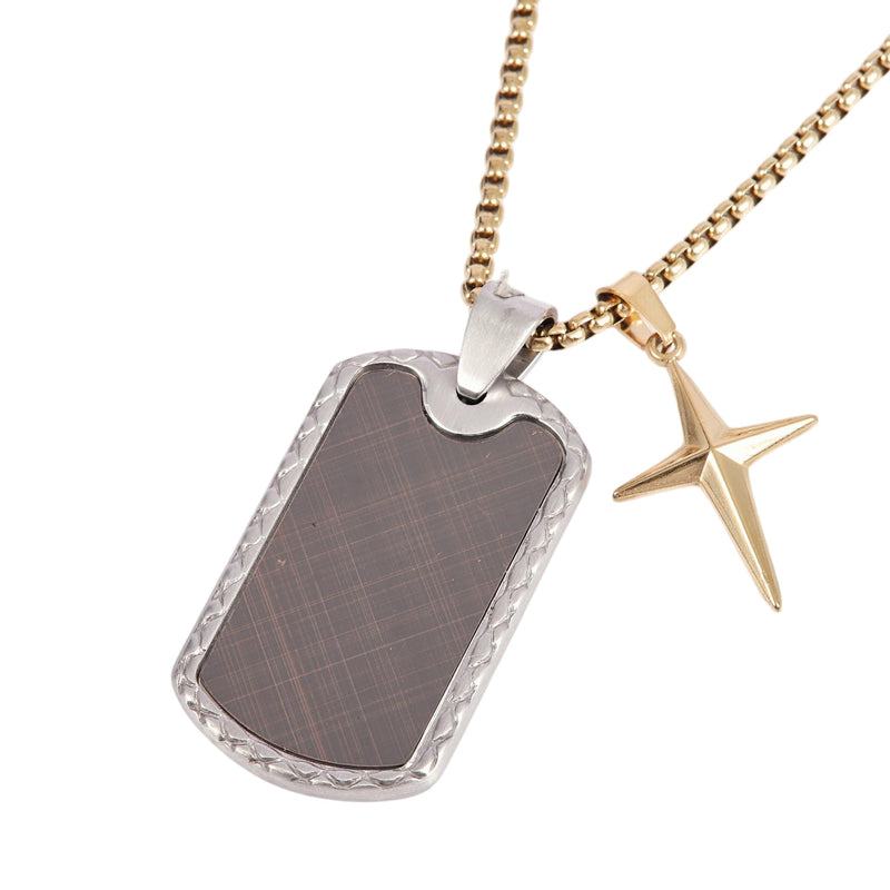 Dogtag With Gold Plated Pointed Star Cross Necklace