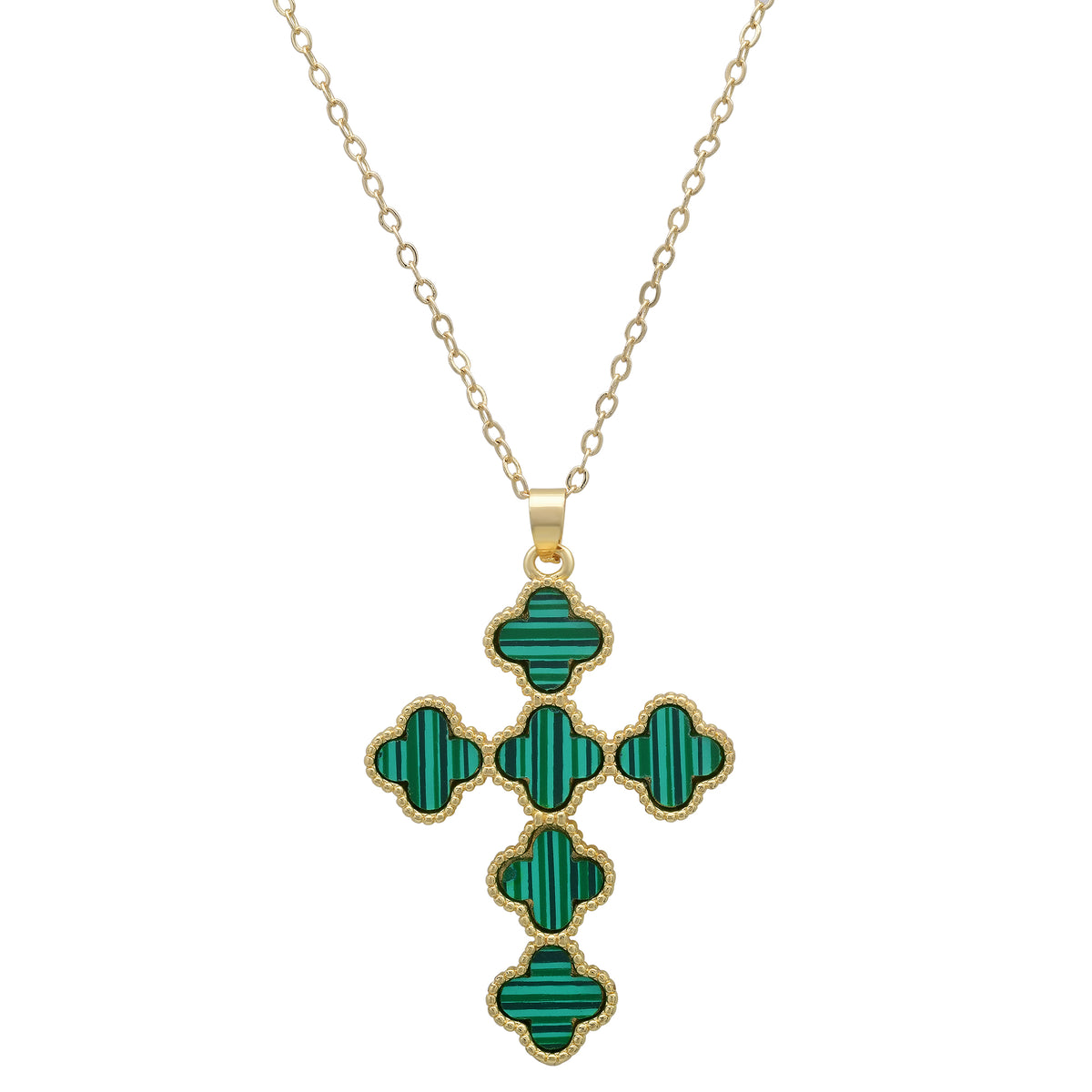 Gold Plated Green Clover Cross Pendant