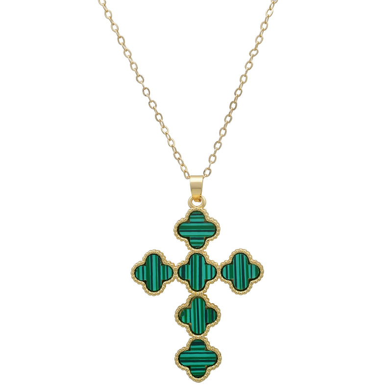 Gold Plated Green Clover Cross Pendant