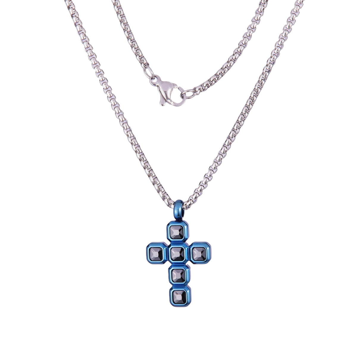 Cobalt Blue Squares Cross Pednant Necklace